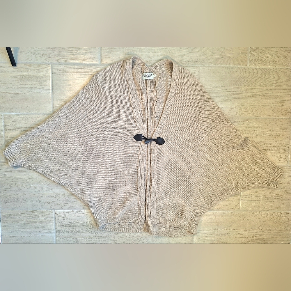 Blarney Woollen Mills Ireland Tan Wool Cardigan Sweater With Toggle - Large